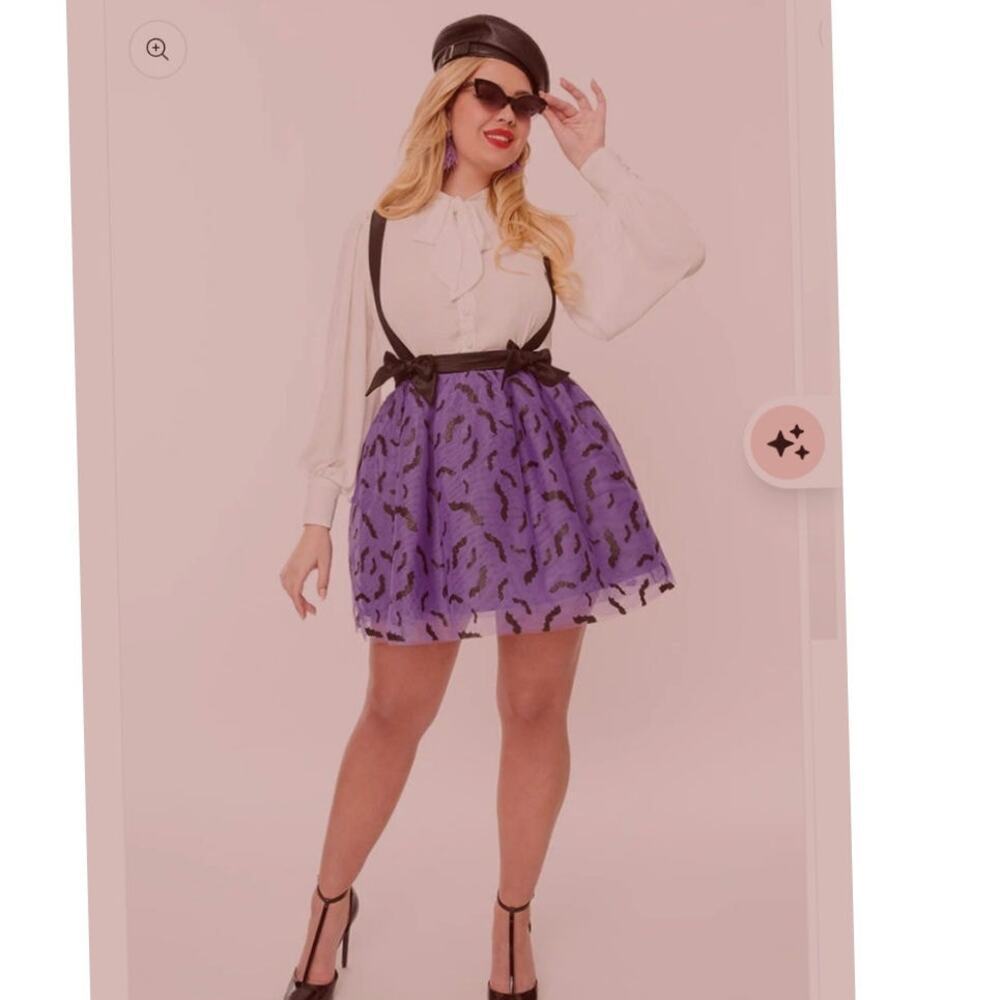 Unique Vintage Purple Glitter and Bat Tulle Shirt with Suspenders Size L NWT